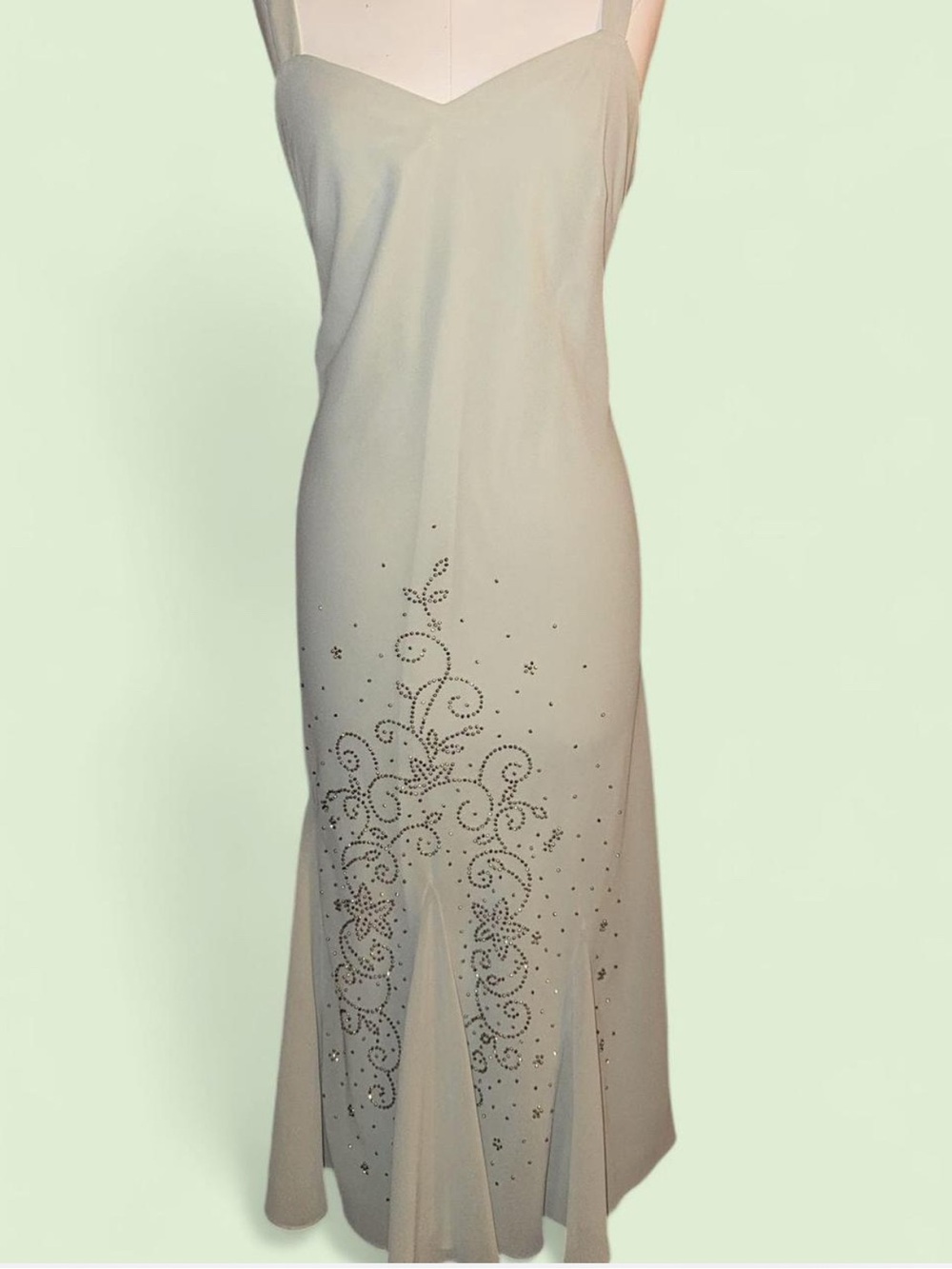 90s sage green fairy Dress with Crystal Scrollwork